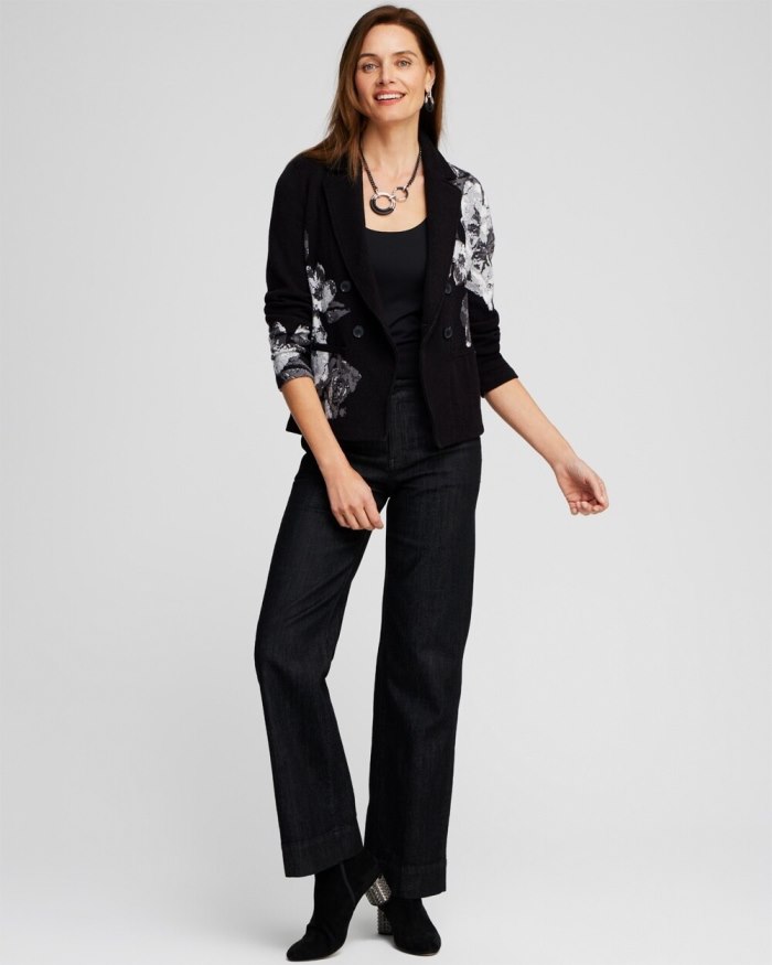 Chicos Floral Jacquard Jacket - Black