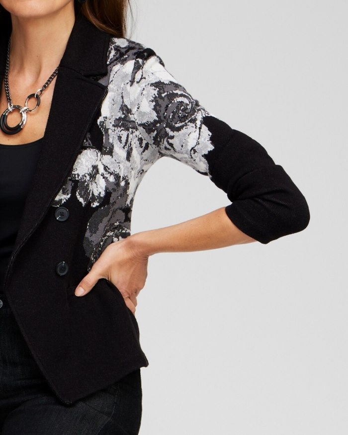 Chicos Floral Jacquard Jacket - Black