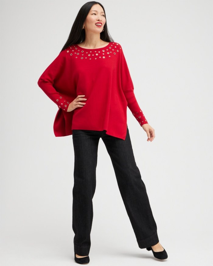 Chicos Grommet Detail Sweater Poncho - Wild Poppy