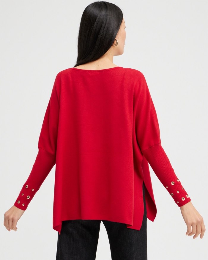 Chicos Grommet Detail Sweater Poncho - Wild Poppy