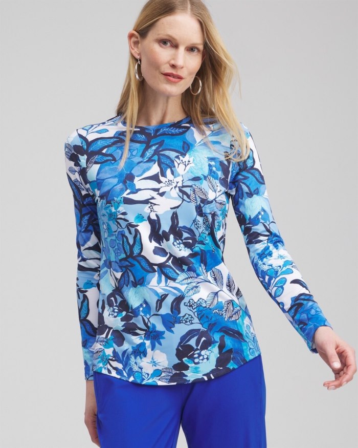 Chicos Zenergy UPF Floral Sun Tee - Intense Azure