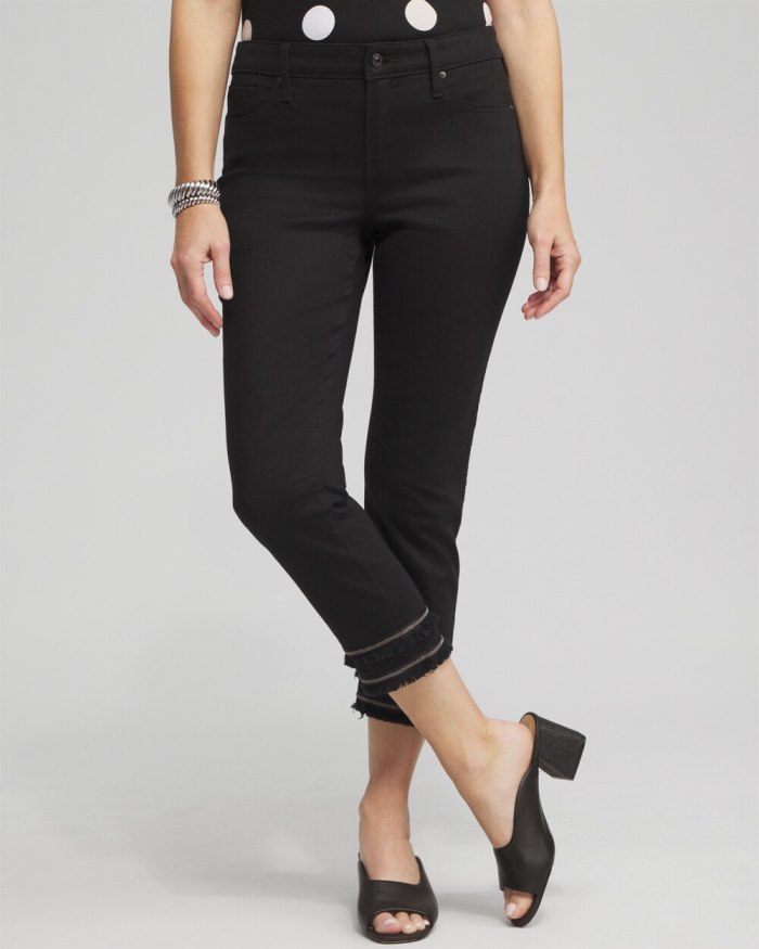 Chicos Girlfriend Embellished Hem Cropped Jeans - Black