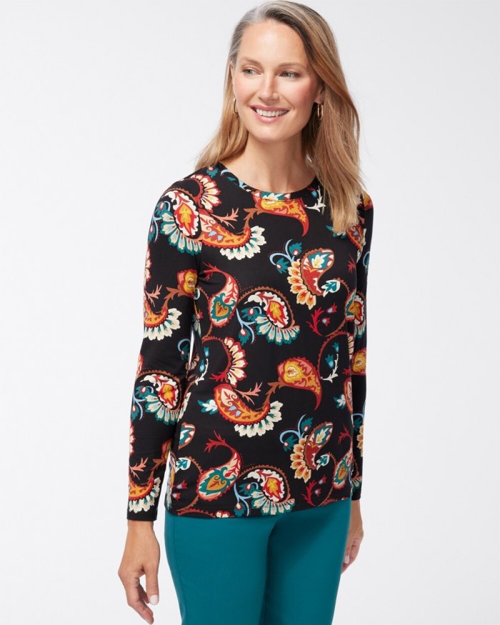 Chicos Touch of Cool Multi Paisley Layering Tee - Black