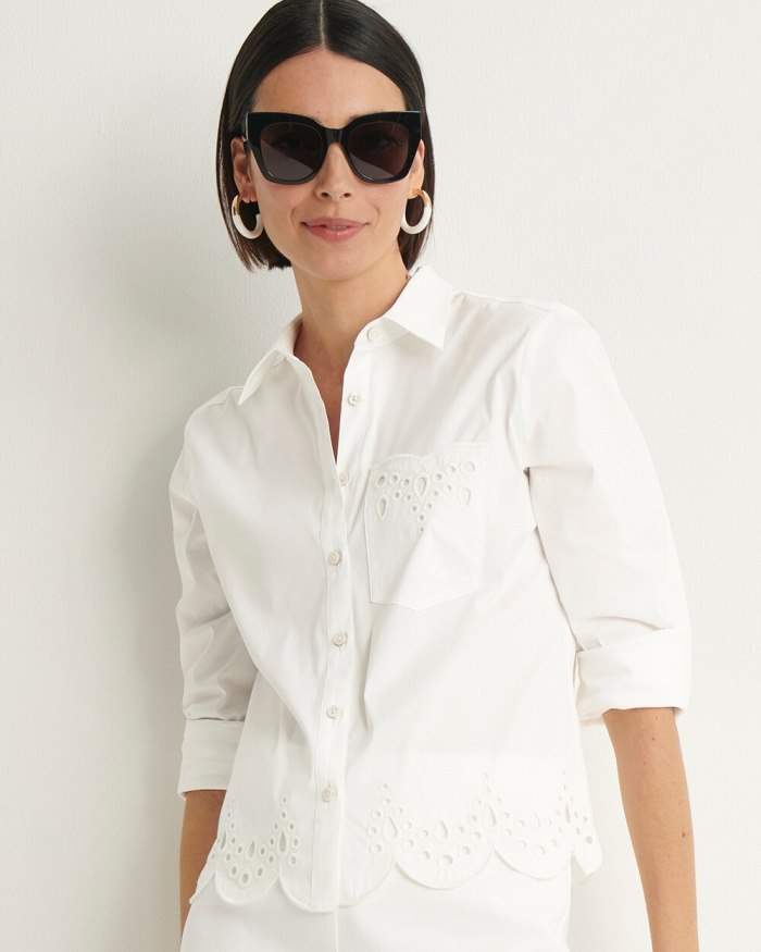 Chicos Poplin Eyelet Hem Shirt - Alabaster