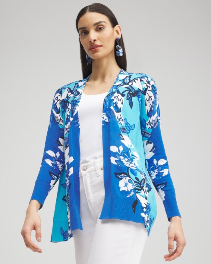 Chicos Summer Romance Floral Cardigan - Intense Azure