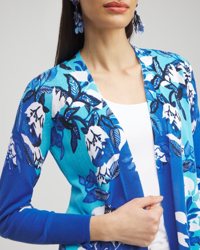 Chicos Summer Romance Floral Cardigan - Intense Azure