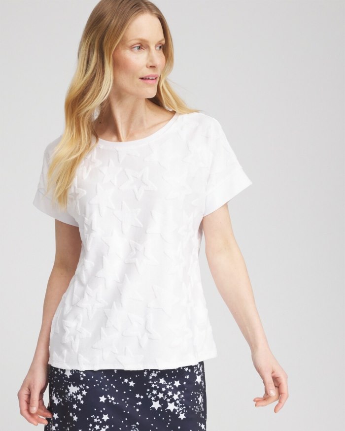 Chicos Zenergy Textured Star Top - Alabaster