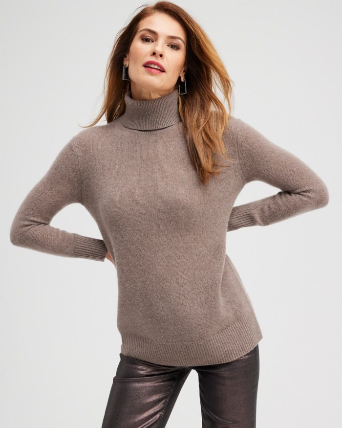 Chicos Cashmere Turtleneck Tunic Sweater - Taupe