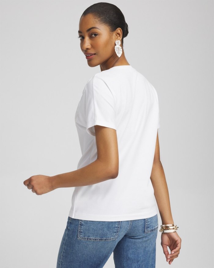 Chicos Beaded Cotton Stretch Tee - Alabaster