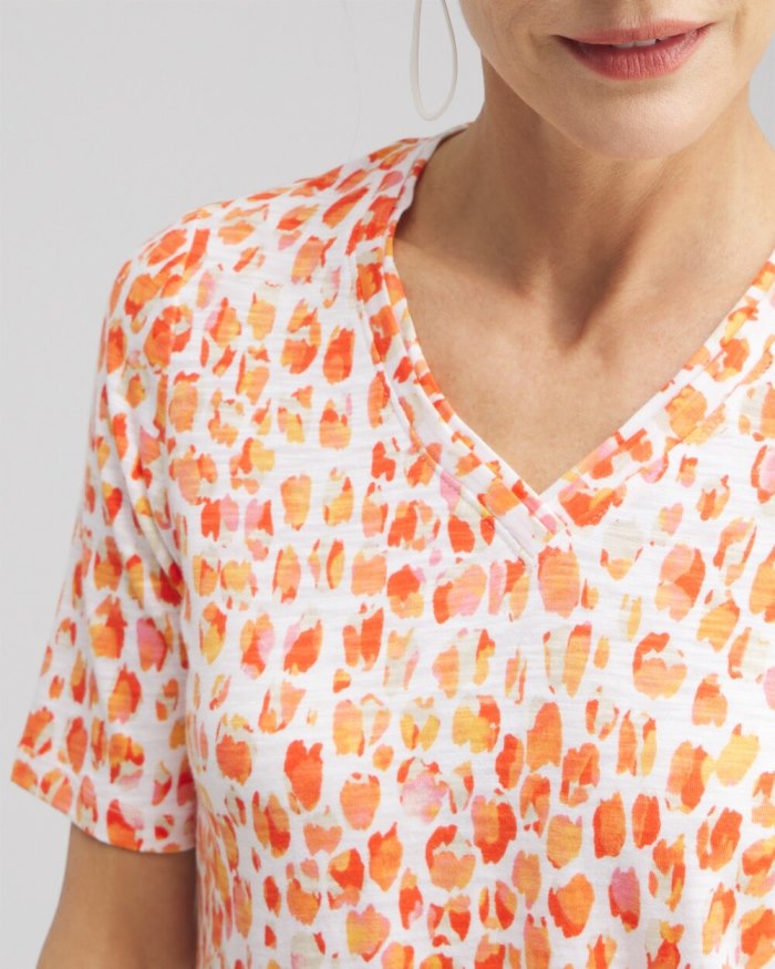 Chicos Dots Elbow Sleeve A-line Tee - Nectarine