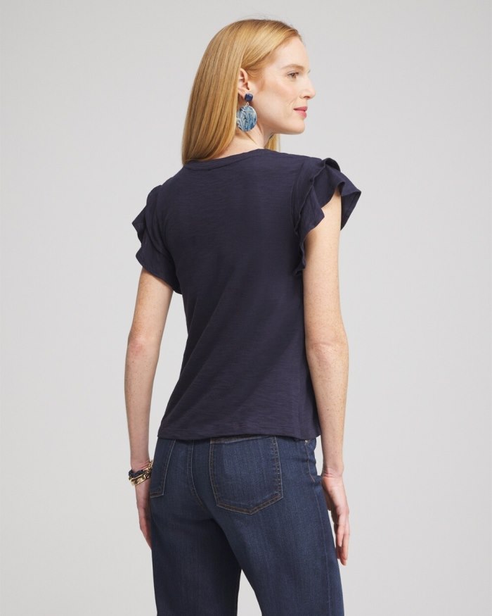 Chicos Tiered Flutter Sleeve Tee - Classic Navy