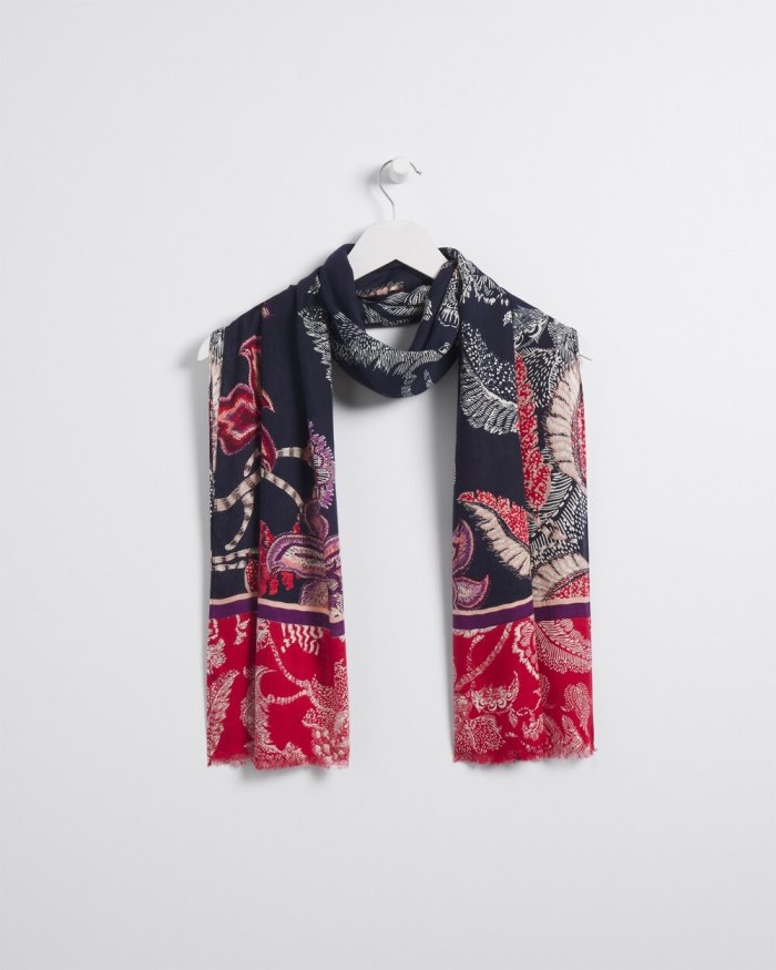 Chicos Mixed Floral Print Oblong Scarf - Classic Navy