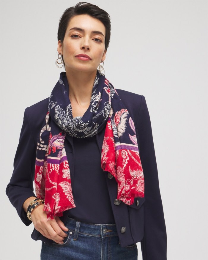 Chicos Mixed Floral Print Oblong Scarf - Classic Navy