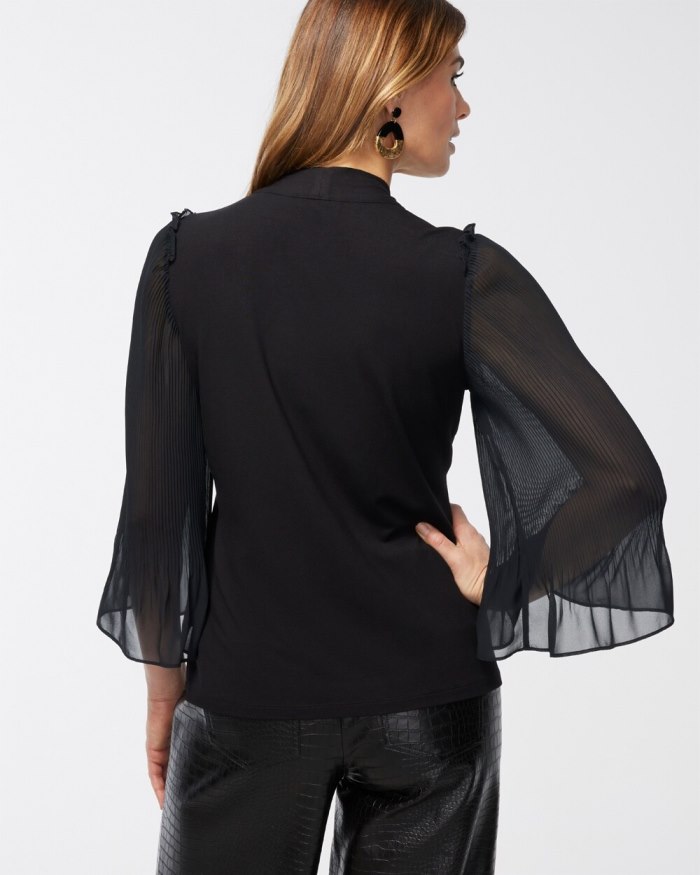 Chicos Touch of Cool Chiffon Sleeve Tee - Black