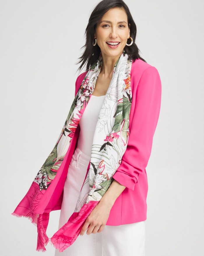 Chicos Floral Colorblock Oblong Scarf - Primordial Forest