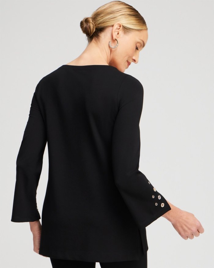 Chicos Ponte Grommet Flare Sleeve Top - Black