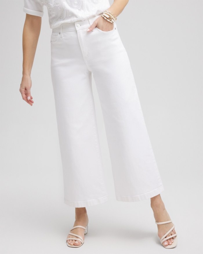 Chicos High Rise Wide Leg Cropped Jeans - Alabaster