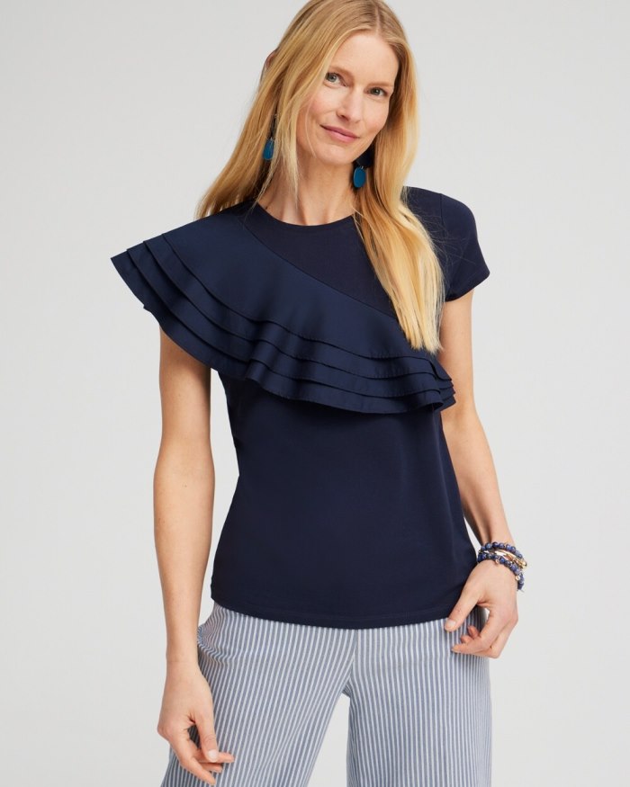 Chicos Ruffle Cap Sleeve Tee - Alabaster