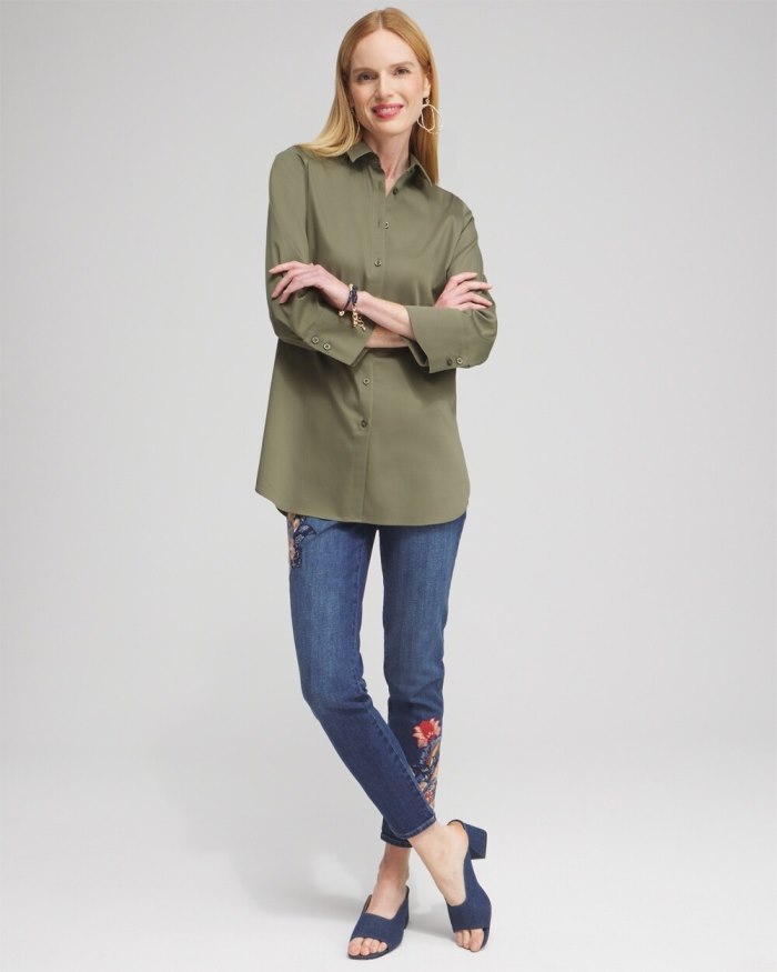 Chicos No Iron Stretch 3/4 Sleeve Tunic - Olive