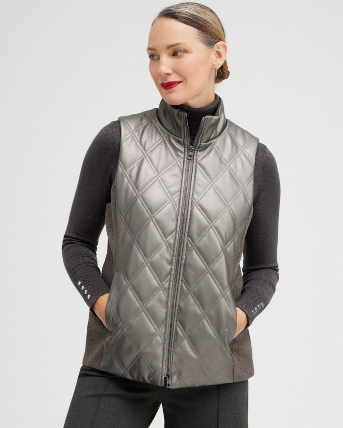 Chicos Faux Leather Vest - Stormy Sky