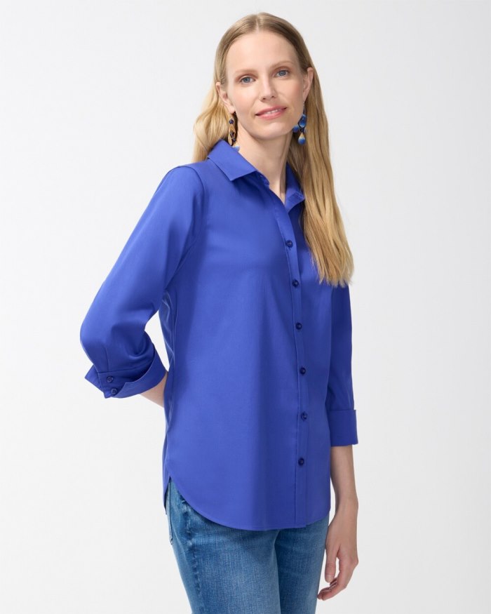 Chicos No Iron 3/4 Sleeve Stretch Shirt - Blue Grotto