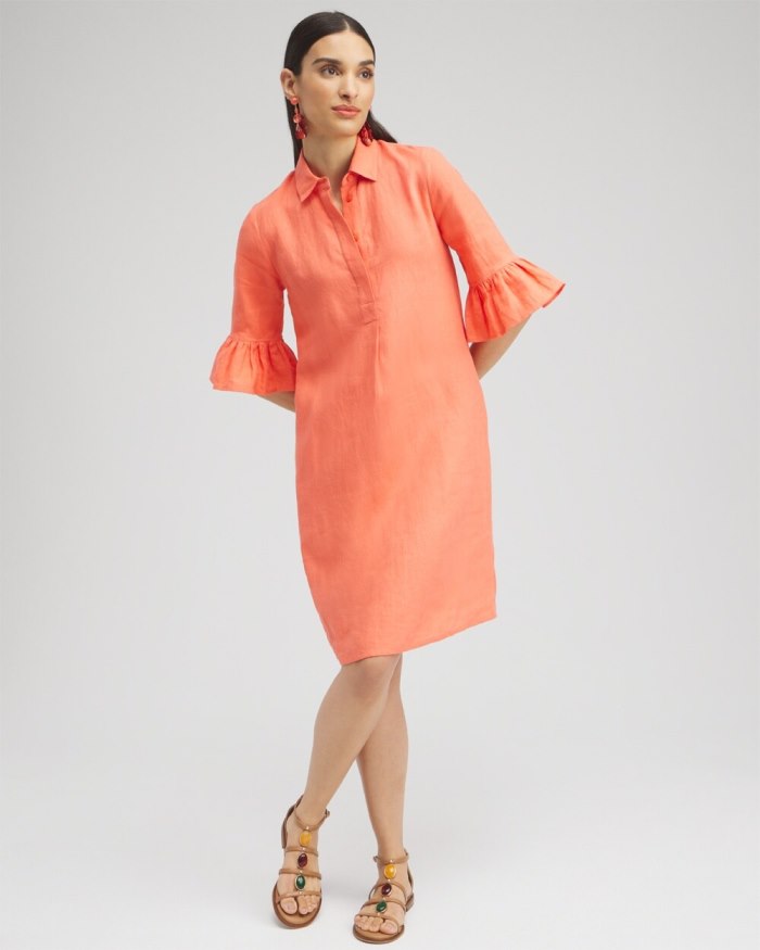 Chicos Linen Fluted Sleeve Dress - Nectarine