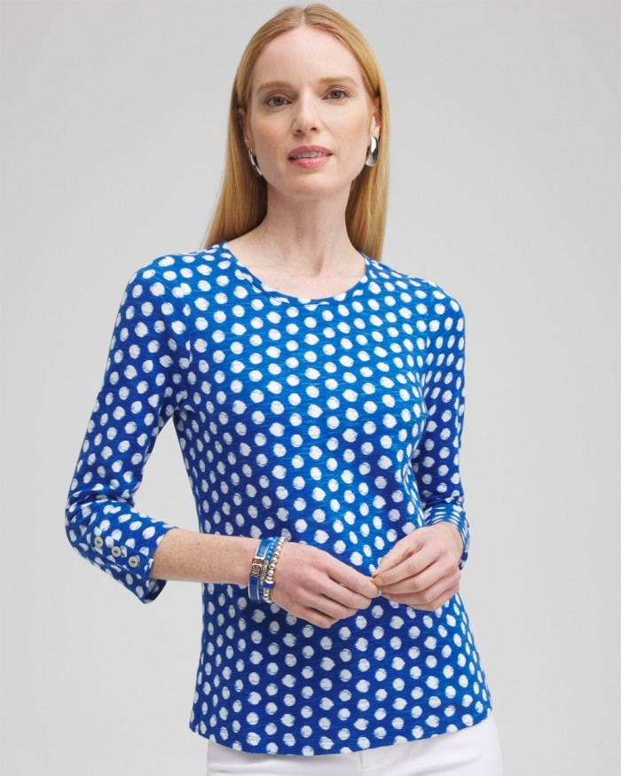 Chicos Dot Print 3/4 Sleeve Button Tee - Intense Azure