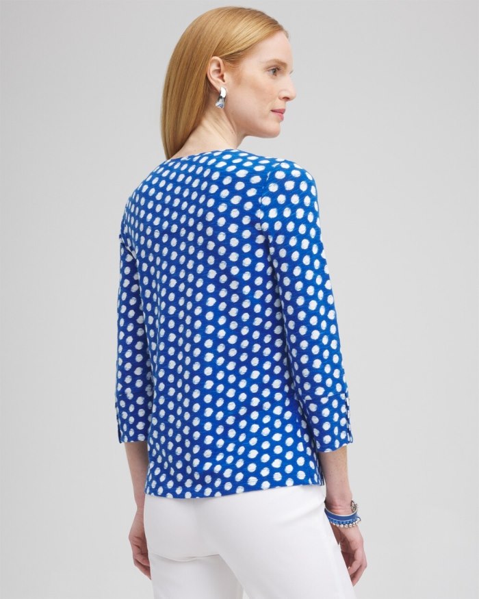 Chicos Dot Print 3/4 Sleeve Button Tee - Intense Azure