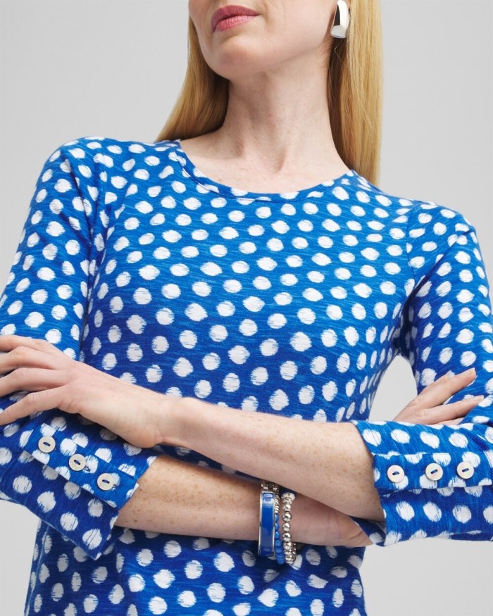 Chicos Dot Print 3/4 Sleeve Button Tee - Intense Azure