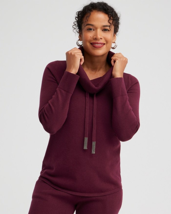 Chicos Zenergy Luxe Cashmere Blend Cowl Sweater - Deep Merlot