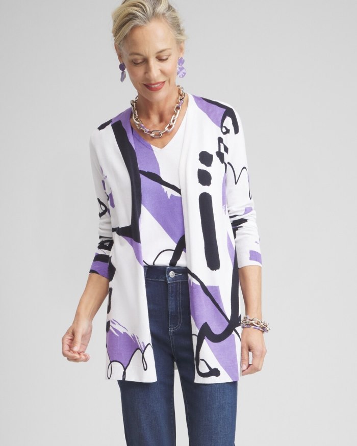 Chicos Spun Rayon Abstract Print Cardigan - Parisian Purple