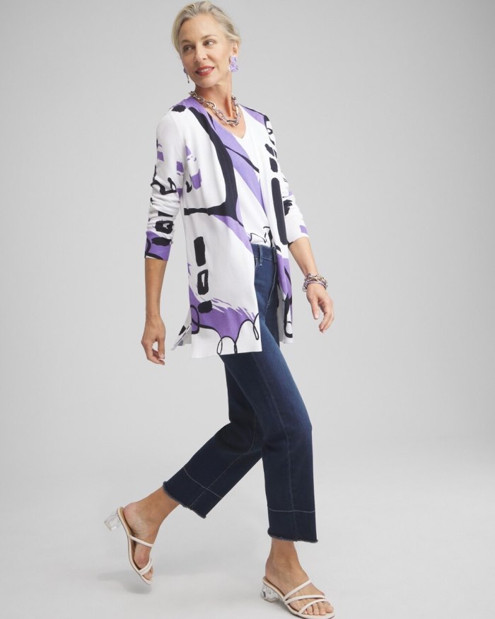 Chicos Spun Rayon Abstract Print Cardigan - Parisian Purple