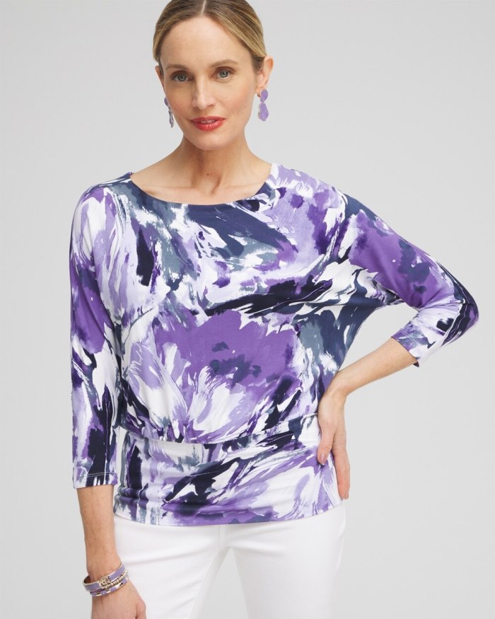 Chicos Touch of Cool Abstract Banded Hem Top - Parisian Purple