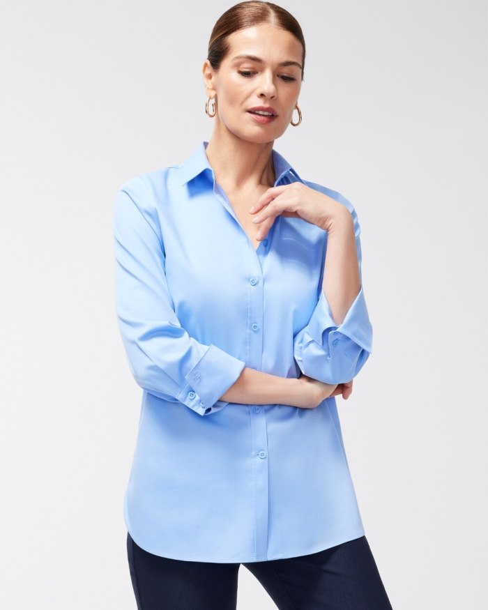 Chicos No Iron 3/4 Sleeve Stretch Shirt - Blue Veil