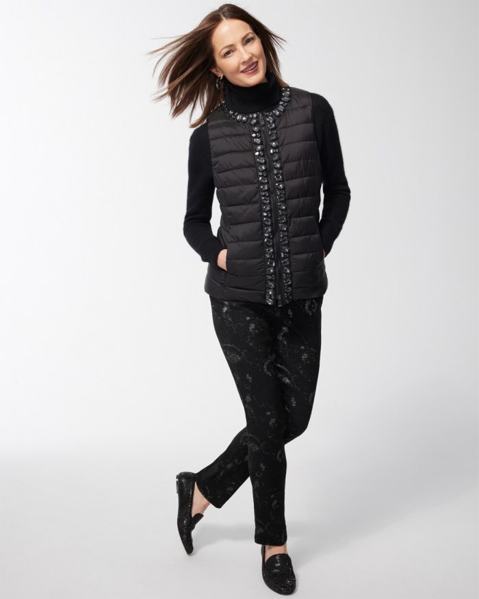 Chicos Embellished Puffer Vest - Black