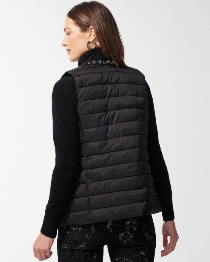 Chicos Embellished Puffer Vest - Black