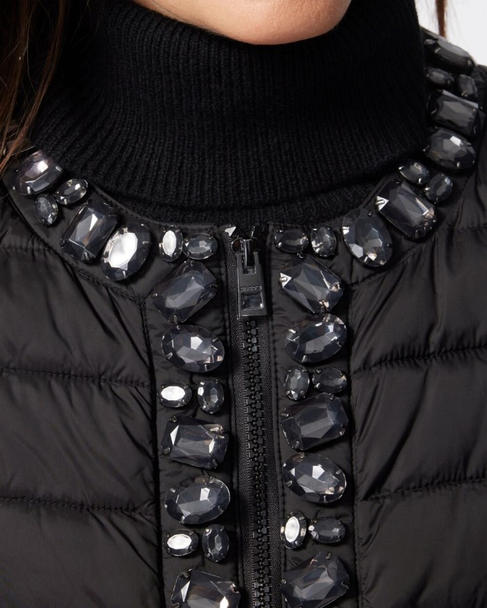 Chicos Embellished Puffer Vest - Black