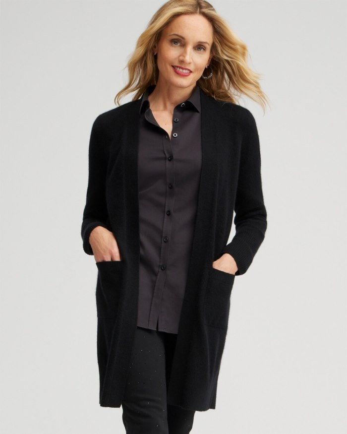 Chicos Cashmere Duster Cardigan Sweater - Black