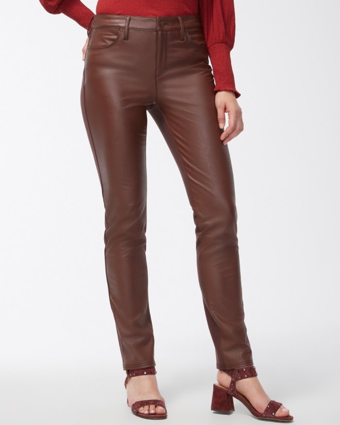 Chicos Faux Leather Front Ponte Back Pants - Cambridge Brown