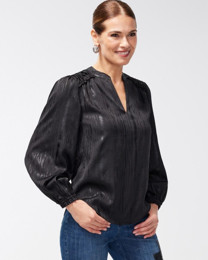 Chicos Shimmery Pintuck Shirt - Black