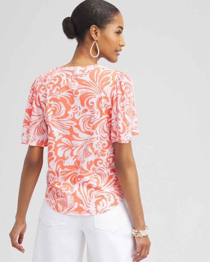 Chicos Paisley Gauze Flutter Sleeve Top - Nectarine