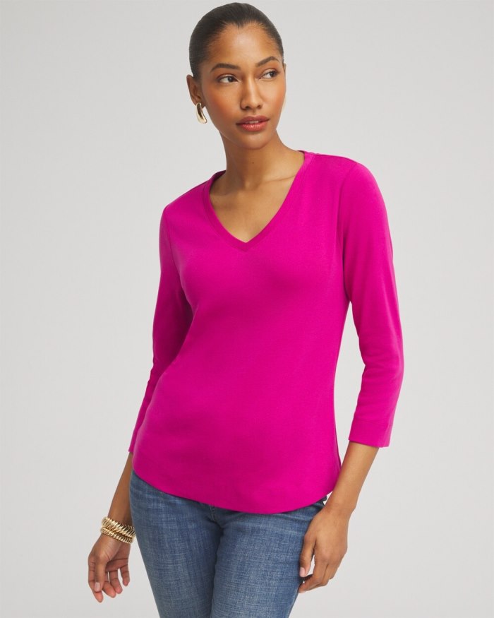 Chicos Everyday 3/4 Sleeve Tee - Magenta Rose