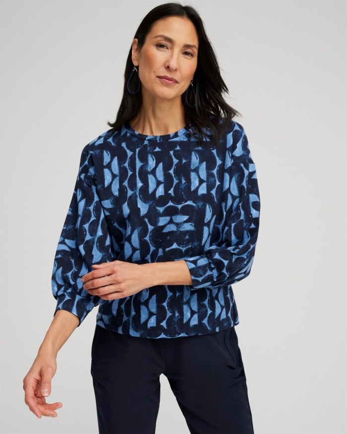 Chicos Zenergy Half Moon Print Pullover - Classic Navy