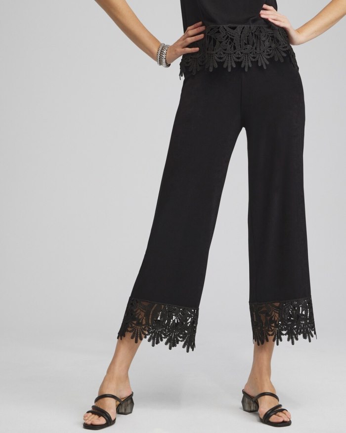 Chicos Travelers Lace Trim Cropped Pants - Travelers Black