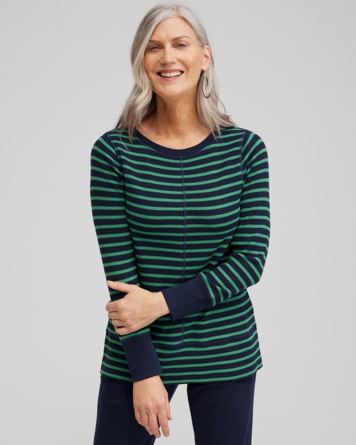 Chicos Zenergy Waffle Knit Stripe Top - Twisted Ivy