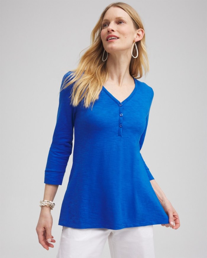 Chicos Henley Side Slit Tunic - Intense Azure