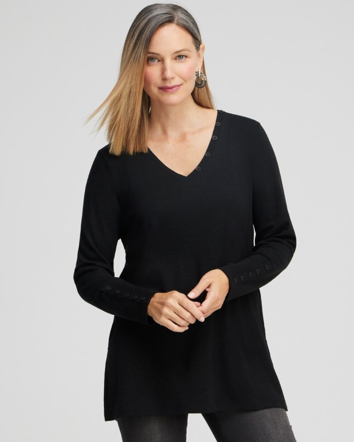 Chicos Button Detail V-neck Tunic - Black