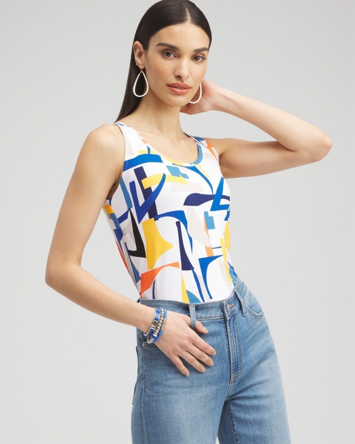 Chicos Touch of Cool Abstract Polished Tank - Nectarine