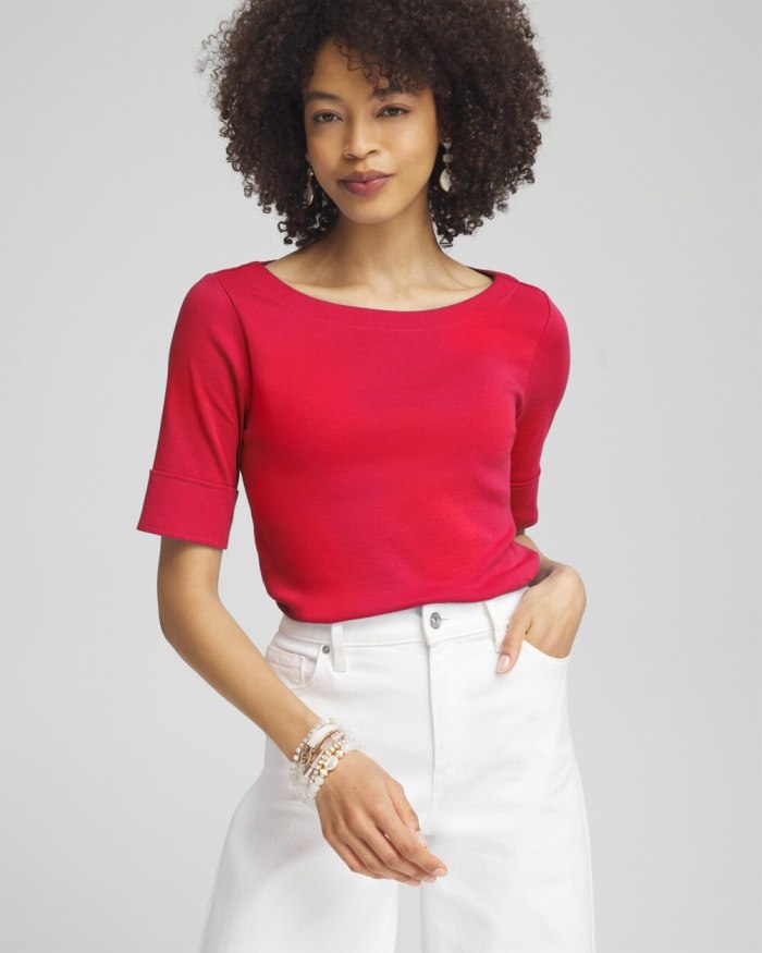 Chicos Bateau Neck Tee - Watermelon Punch