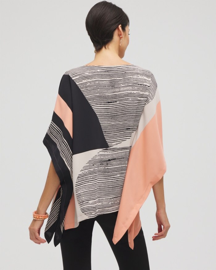 Chicos Modern Art Print Poncho - Black